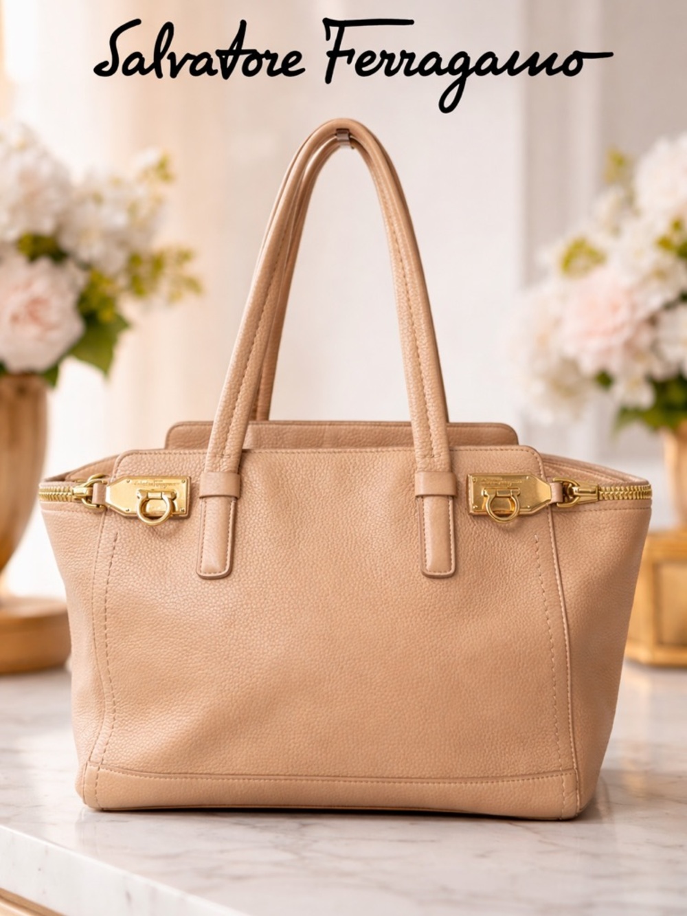 Salvatore Ferragamo Pebbled Leather Gancini Tote